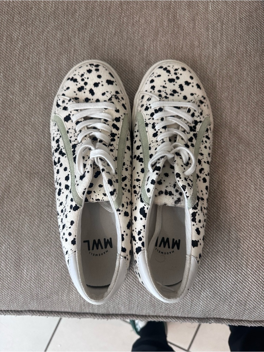 Madewell White with Black Splatter and Light Green Accent Sneakers